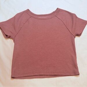 American Eagle Mauve Waffle Knit Raglan Tee - Size Small - Soft Thermal Crop